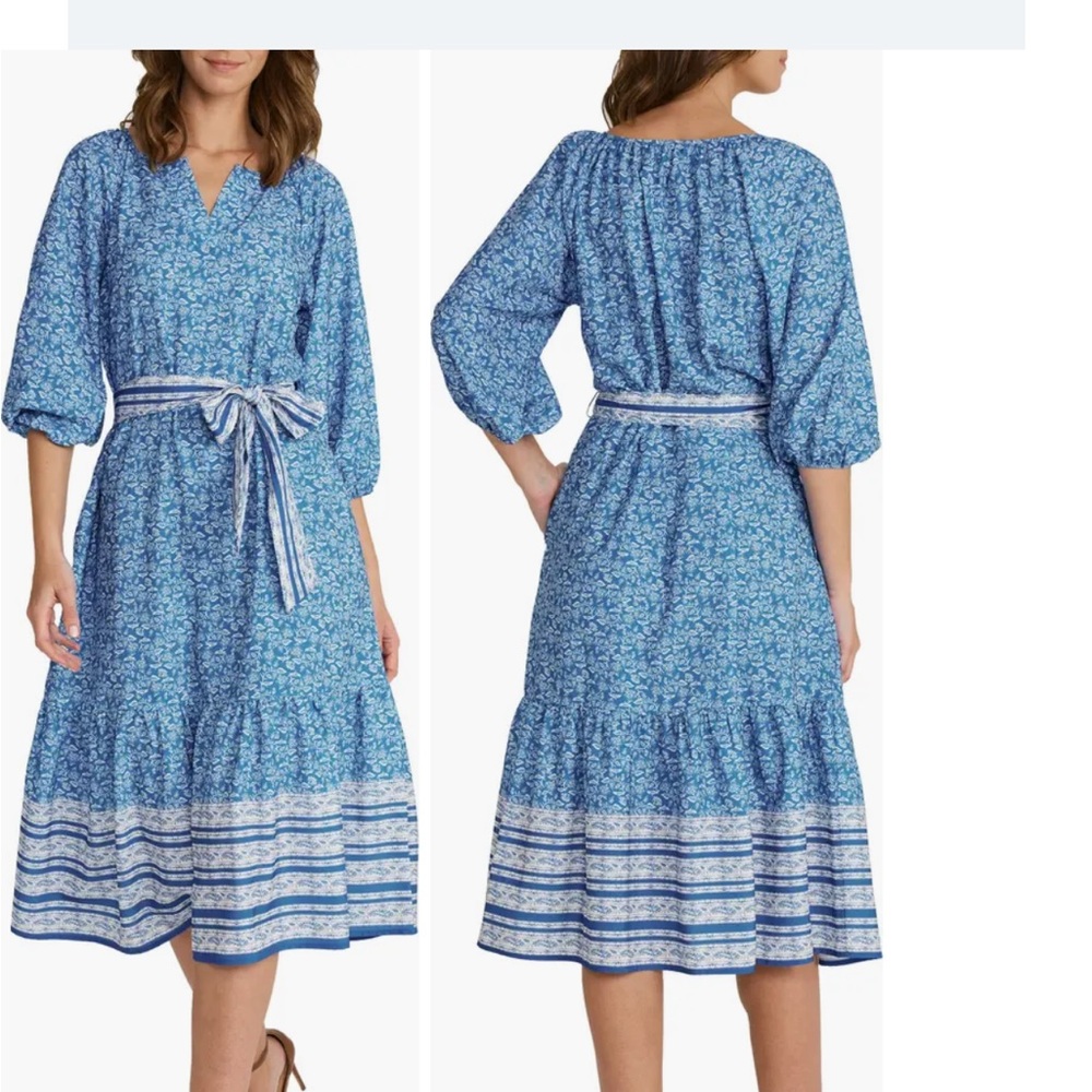 Mila Mae Border Print Tie Waist Midi Dress